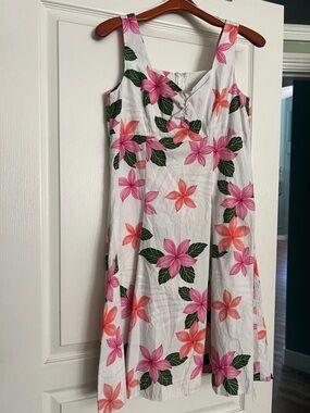 Tropical Floral Sundress in White with Pink & Coral Blooms